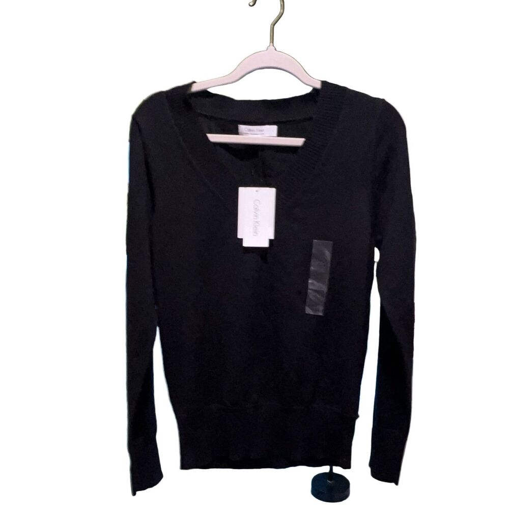 Calvin Klein V-Neck Merino Extrafine Wool Sweater Men's L Black Pullover